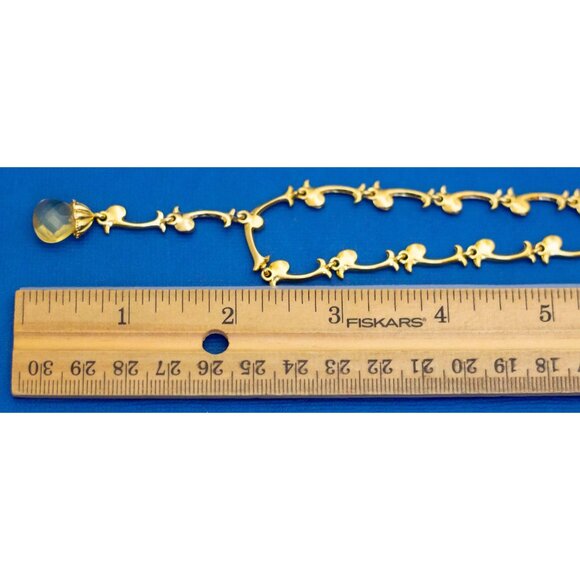 18 inch, Vintage Gold Tone Diamond Gem Abstract Lariat Necklace by Avon D3 - Picture 3 of 3